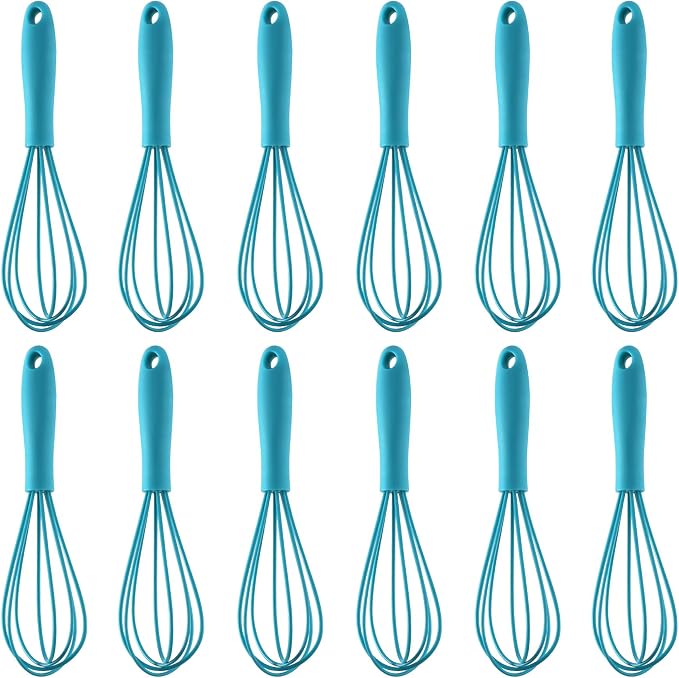 Compact Silicone Whisk (6.7 Inch), 12 Pack Portable Mini Balloon Mixer Egg Beater, Manual Handheld Milk Frothers, Household Egg Blender Small Silicone Egg Whisks for Cooking (Blue)