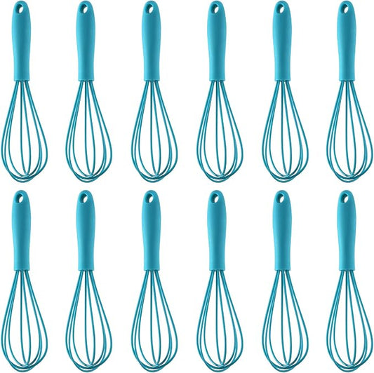 Compact Silicone Whisk (6.7 Inch), 12 Pack Portable Mini Balloon Mixer Egg Beater, Manual Handheld Milk Frothers, Household Egg Blender Small Silicone Egg Whisks for Cooking (Blue)