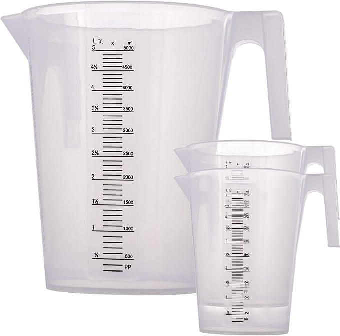 TCP Global 3 Liter (3000ml) Plastic Graduated Measuring and Mixing Pitcher (Pack of 4) - Holds 3 Quarts 0.75 Gallon - Pouring Cup, Measure & Mix Paint, Resin, Epoxy, Kitchen Cooking Baking Ingredients