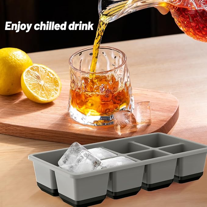 VEHHE Ice Trays for Freezer with Lid, Reusable BPA Free Silicone Ice Cube Tray, Stackable Ice Cube Mold （Black-gray）