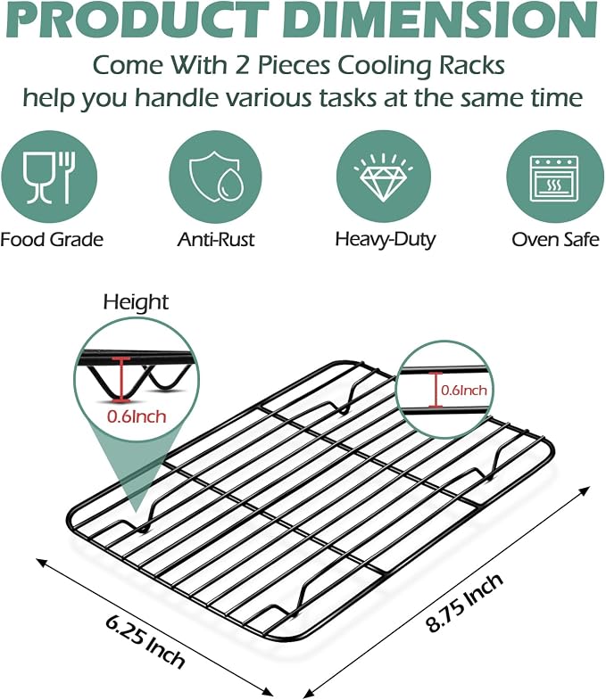 TeamFar Cooling Rack, 8.75" x 6.25" Coated Stainless Steel Wire Rack | 2 Pack Baking Racks for Cooling Cooking Grilling Drying Roasting, Non-stick Coating, Healthy & Sturdy, Oven safe & Easy Clean