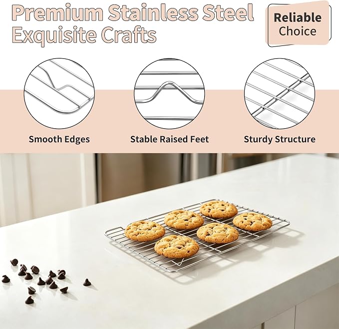 TeamFar Stainless Steel Baking Sheet with Rack Set, 12.5"x 9.5"x1" | 2 Pans + 2 Racks, Cookie Sheet Baking Pan Tray with Cooling Rack for Cooking, Non-Toxic & Rust Proof, Dishwasher Safe