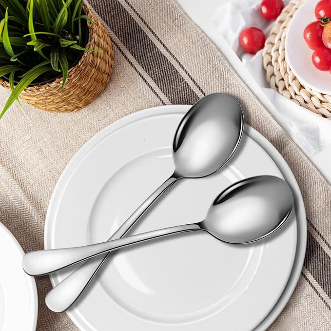 Stainless Steel Serving Spoons Set, 8pc, 10-Inch, Includes 8 Large Spoons, for Parties/Kitchen/Buffet/Catering, Dishwasher Safe