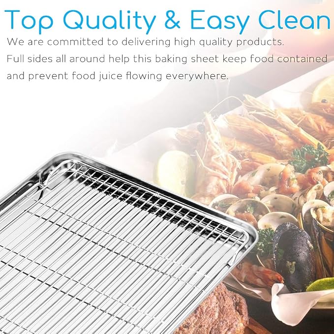 Cookie Sheet and Cooling Rack Set, 16 inch Stainless Steel Baking Pan with a Rack, Professional Bakeware, Healthy & Non-toxic & Rustproof & Easy Clean & Dishwasher Safe