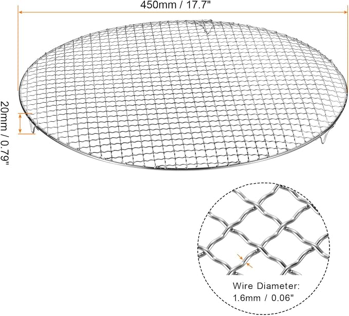 HARFINGTON Round Cooking Rack 17.7-inch Stainless Steel Cross Wire Barbecue Grill Net with 20mm Legs for Cooking Baking Steaming BBQ