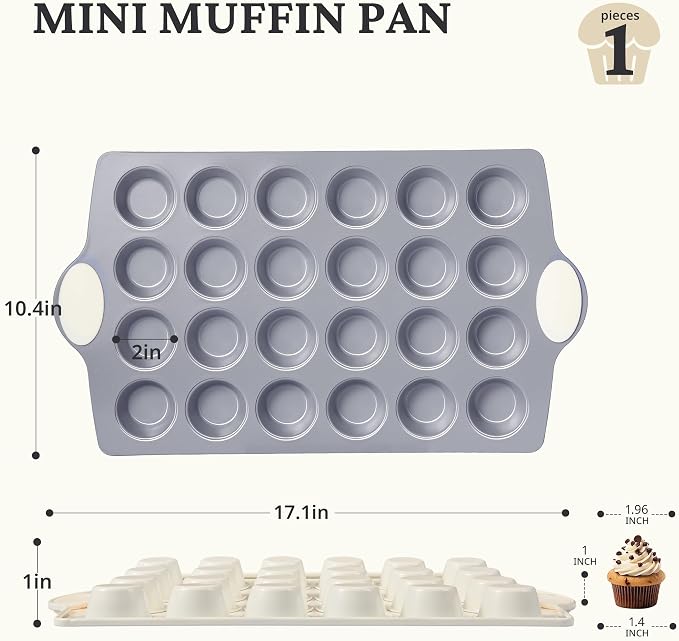 BRONYPRO 24-Cup Ceramic Nonstick Mini Muffin Pan & Cupcake Tin, Cream White | Healthy, non-toxic ceramic nonstick, easy release, quick cleanup, PFAS/PFOA free, heavy-duty rust-resistant aluminized steel