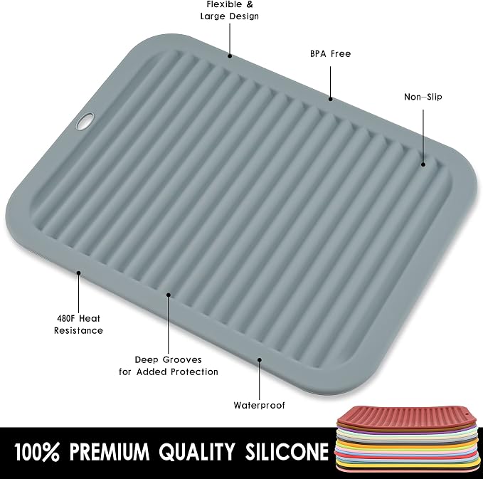 Silicone Trivets for Hot Dishes, Pots and Pans, Hot Pads for Kitchen Counter, Silicone Pot Holders Mats, Heat Resistant Mat for Quartz Countertops, Multi Use Trivet Set 2 Teal