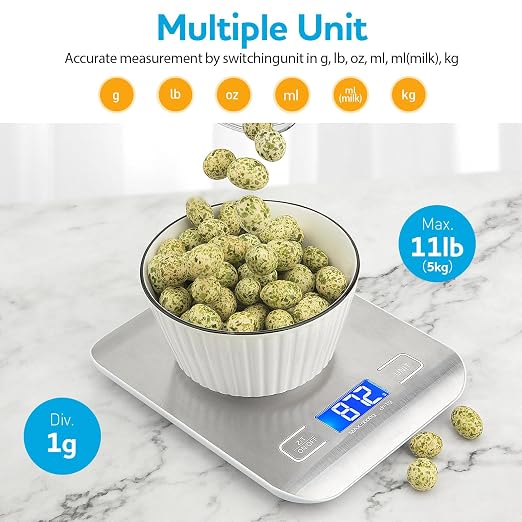 Food Scale, Kitchen Scale, Weight Scale Grams and Ounces | Weight Scale Grams and Ounces, For Weight Loss, Baking, Cooking, Keto and Meal Prep, LCD Display, 304 Stainless Steel