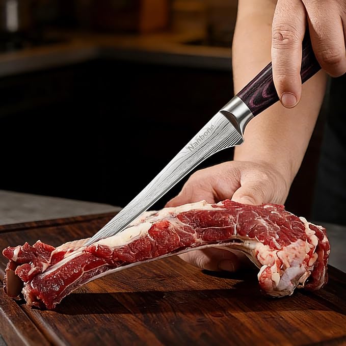 Boning Knife 8 Inch Super Sharp Fillet Knife High Carbon Stainless Steel Kitchen Knife with Wooden Handle, Chinese Boning Knives for Meat Poultry Chicken Deboning Knifes
