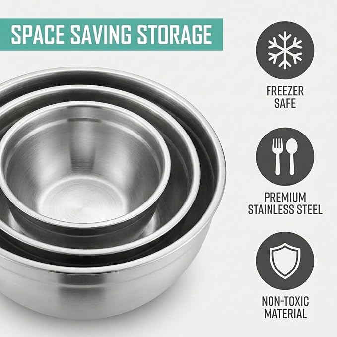 Table Concept Mixing Bowls with Airtight Lids, Stainless Steel Nesting Bowl Set for Space Saving Storage, Ideal for Cooking, Baking, Prepping & Food Storage