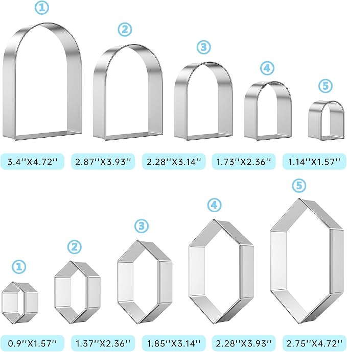 10 Pcs Arch Cookie Cutter and Hexagon Cookie Cutter Set,Rainbow Cookie Cutter,Plaque Cookie Cutters Variety Pack,Diamond,Honeycomb,Boho,Geometric Cookie Cutters Shapes Molds,Polymer Clay Cutters
