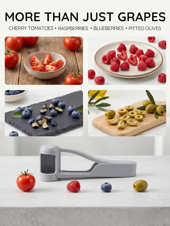Homnoble Grape Cutter for Toddlers & Baby - Stainless Steel Grape & Cherry Tomato Slicer for Kids Lunch Box - Portable Small Fruit Quarterer Tool, Prep for Salad & Healthy Snacks