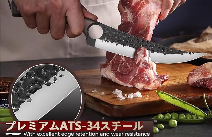 DRGSKL Serbian Chef Knife Set - Hand Forged Knife Set with Bag - Full Tang Kitchen Knives with High Carbon Steel - Meat Cleaver Butcher Boning Knives for Brisket Trimming - Gifts for Men and Women