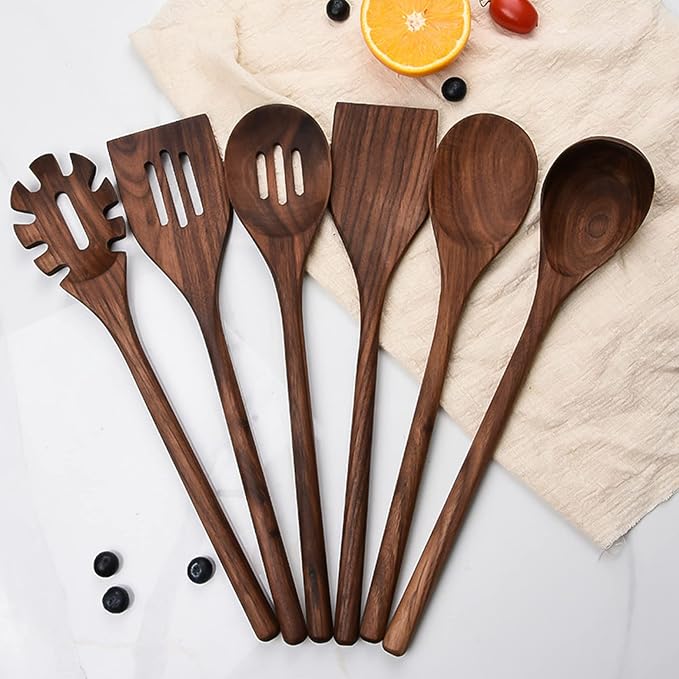 Walnut Wooden Slotted Spatula Turner,14" Long Handled Square Head Premium Walnut Wooden Kitchen Wooden Turner for Nonstick Pan Wok,Durable Healthy High Moist Resistance Walnut Wood Spatula