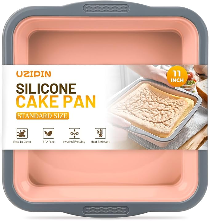 7x7 Silicone Square Cake Pan with Metal Reinforced Edge, Nonstick Brownie Baking Pan, BPA Free, Oven Safe Flexible Silicone Mold, Suitable for Making Cakes, Brownies, Bread, Pie, Lasagna