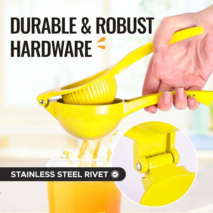 Zulay Kitchen Premium Quality Metal Orange Squeezer, Citrus Juicer, Manual Press for Extracting the Most Juice Possible - Orange Juicer (Yellow)