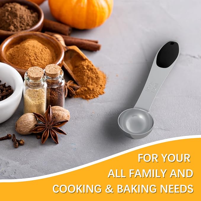 LEIFENY 1PCS 1/4 Tsp(1.25ml) Single Measuring Spoon with Black Silicone Grip, Stainless Steel Individual Measure Scoop Only