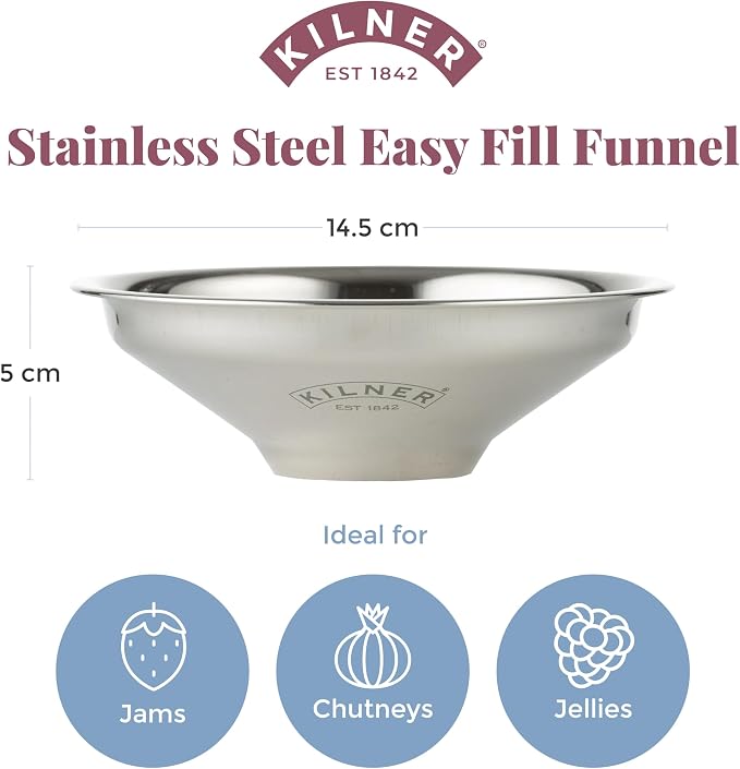 Kilner Stainless Steel Easy Fill Funnel, Compatible with Various Jam Jars, Mess-free and Dishwasher Safe