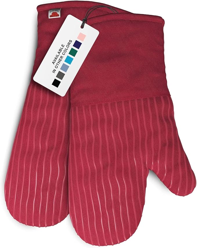 Silicone Oven Mitts - Red Set of 2-12.5" - Heat Resistant to 536 F / 280 C Kitchen Gloves - Professional Grade Protection Hot Cooking Baking