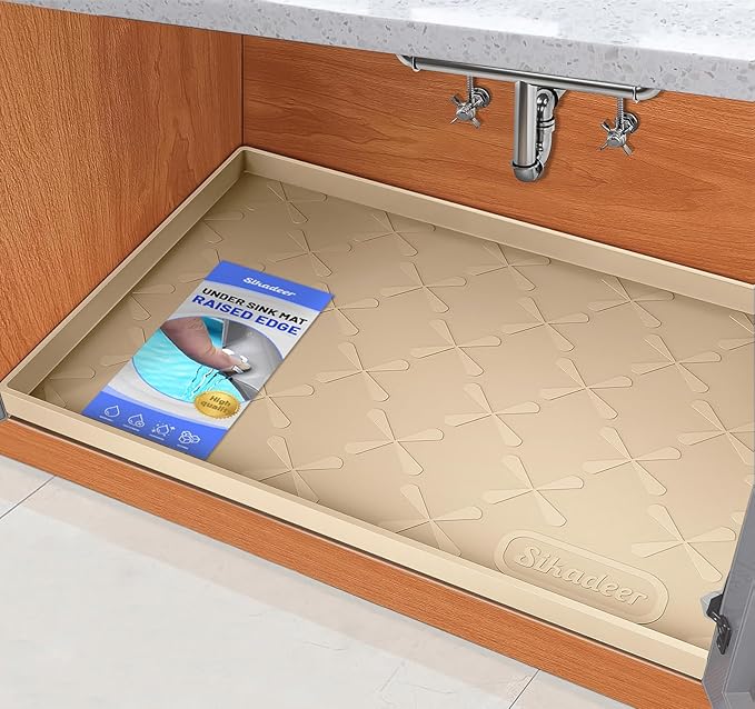 Waterproof Under Sink Mat 34" x 19" Cabinet Protector Silicone Mat | Heavy Duty Deep Drip Tray, Extra Thick Non Slip Liner for Kitchen & Bathroom, Pets, Organizer, Storage, Boots, Home Essential