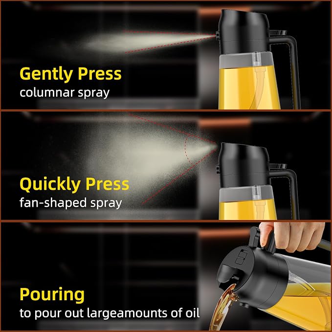 Oil Sprayer for Cooking,2 in 1 Olive Oil Dispenser Bottle for Kitchen,16oz/470ml Spray & Pour Oil Dispenser Bottle,Glass Olive Oil Spritzer,Food-grade Oil Mister for Air Fryer,Salad,Frying,BBQ (Black)