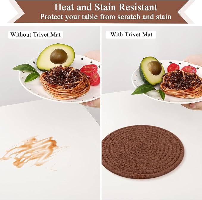 SHACOS 8 Inches Trivets for Hot Dishes, 4 Pieces Cotton Trivets Mats for Kitchen, Hot Pads for Countertops and Table, Heat-Resistant Pot Holders for Hot Pots and Pans(Mix Color, 4pcs)
