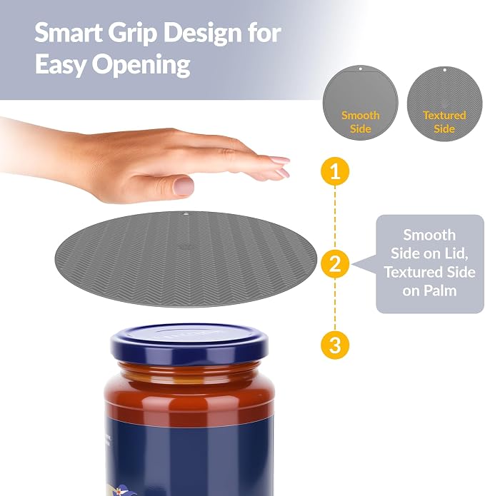NiHome Jar Opener Gripper Pads, 6in Silicone for Seniors, 4-Pack | Multiple Neutral Colors & Set Options, Palm-Textured with Hang Holes, Square and Round Shapes, Dishwasher Safe Coaster