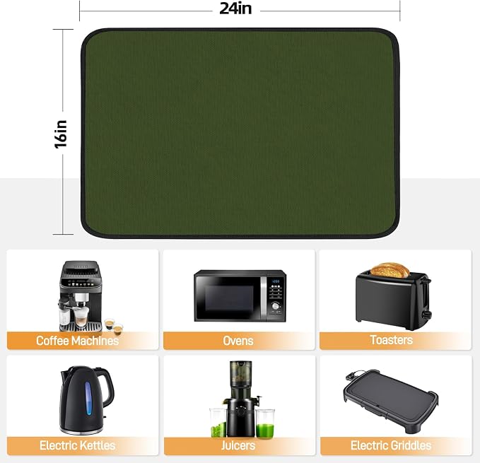 2 PCS Heat Resistant Mats for Countertop Air Fryer, 24x16in, Green | 1022 ℉ Fireproof mat, air fryer accessories for ninja, cosori, waterproof hot pads for kitchen toaster, oven, coffee maker