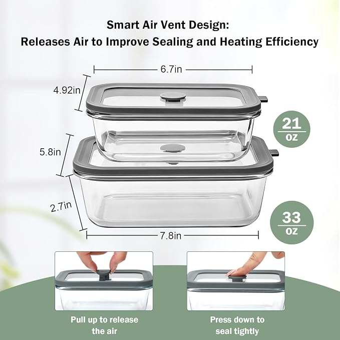 10Pack Glass Food Storage Containers with Glass Lids, 5 x 33oz & 5 x 21oz | Rectangular Meal Prep Containers , Leakproof, Microwave & Freezer Safe, BPA-Free Glass Meal Prep Bowls for lunches