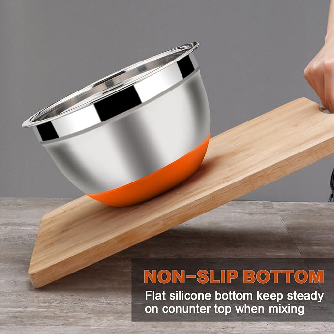 LIANYU Nesting Mixing Bowls Set of 6, Large Size 7, 3.5, 2.5, 2, 1.5, 1QT | Stainless Steel Metal Bowls with Airtight Lids, for Baking Cooking Food Storage, Non-slip Bottom, Colorful