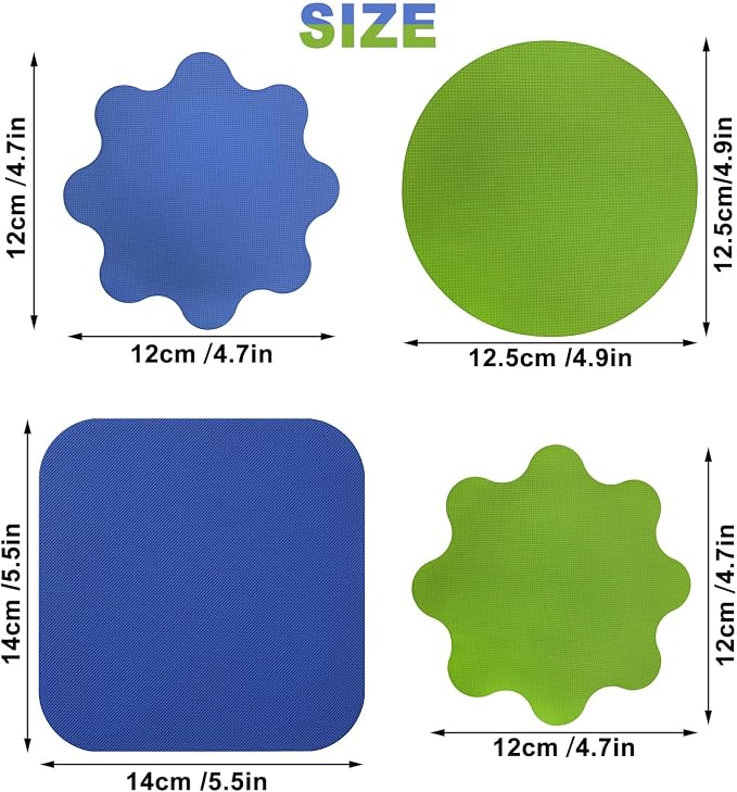 4 Pcs Rubber Jar Opener Gripper Pads Multi-function Bottle Openers | Non-Slip Silicone Jar Opener for Seniors, Arthritis, Weak Hands – Easy to Twist Off Small & Large Lids, Blue & Green Set