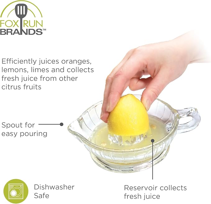 Fox Run Glass Manual Heavyweight Juicer For Standard Small-to-Medium Lemons, Limes, Oranges and More
