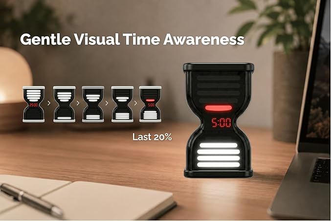 Pomodoro Timer for Productivity, Visual Countdown with Light Flow, Flip Timer 25/5 min, Custom Countdown Count-up, USB-C Rechargeable, Silent Study for Kids Students ADHD Gift Work Classroom Office