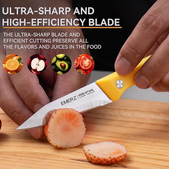 Paring Knife Set of 4, Stainless Steel Paring Knives,3.5inch,Ergonomic Plastic Triple Rivet Handle,Sharp Small Kitchen Knife for Peeling Coring Cutting,Colorful Parers for Fruit&Vegetable