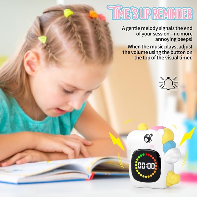 Unicorn Visual Timer for Kids, Rechargeable 99:59 Digital Countdown Potty Timer, Visual Time Progress Display, Adjustable Volume, Classroom Homeschool Study Timer
