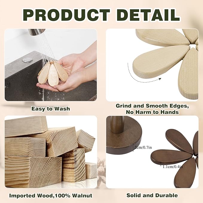 Wooden Tree Trivets for Hot Dishes,Tree Shape Coaster Set of 4 for Hot Pot Pans, Wood Trivet for Bowls Teapots Drinks Plates, Home Table Decor(Walnut Wood)