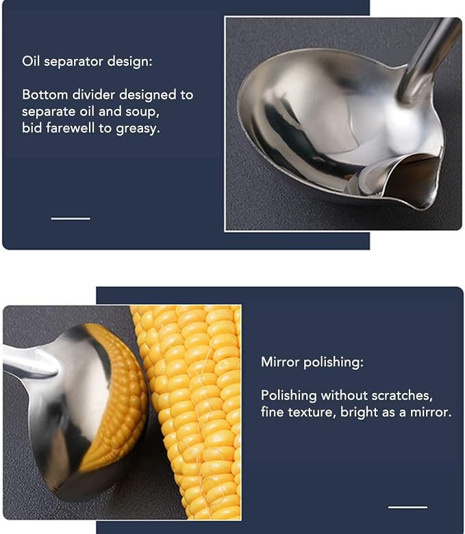 Stainless Steel Soup Ladle, Fat Separator Soup Ladle Skimmer Spoon Oil Separator Oil Strainer Skimmer Spoon Soup Filter Spoon Kitchen Colander