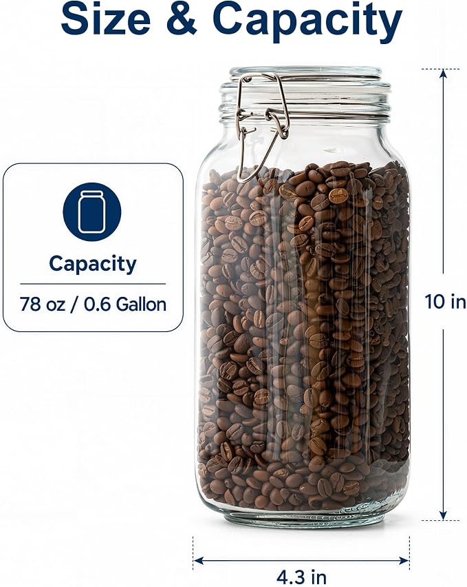 OneDream 78oz Glass Jars with Airtight Lid, 3 Pack Large Glass Storage Jars | Airtight Clamp Lids, Leak Proof, Wide Mouth, Thick Glass, Food-Grade, BPA-Free, Pantry Organization, with Labels & Marker