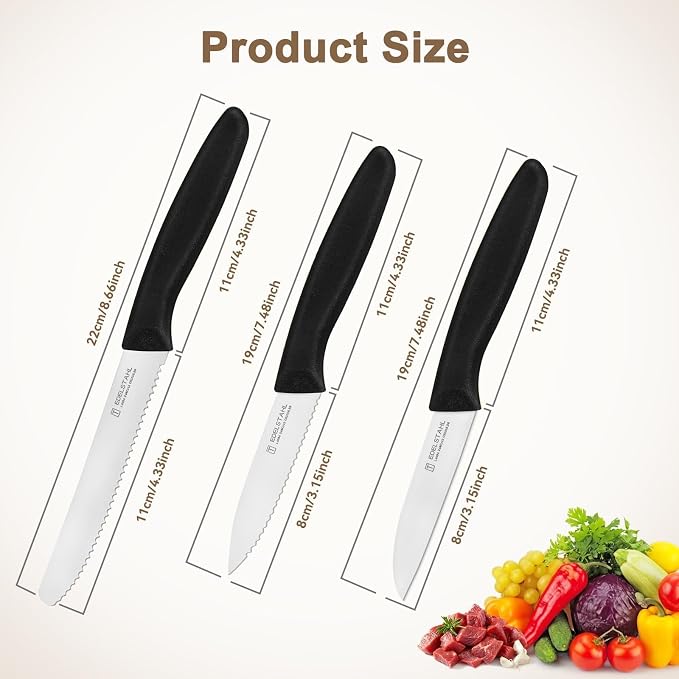 Paring Knife Set 6PCS, Ultra Sharp Kitchen Knife, Cutting & Peeling Knives, Kitchen Knives for Home Essentials, PP Plastic Handle-Black