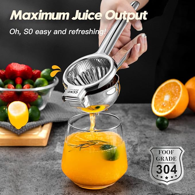 CCKO Lemon Lime Squeezer Stainless Steel Manual Juicer Extra Large Heavy Duty Citrus Juicer Hand Press Max Extraction Fruit Juicer for Oranges Lemons Limes