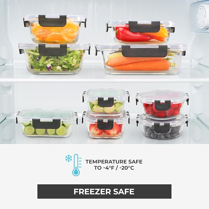 Freshware Glass Storage Containers with Lids, 24 Pieces, 12 Containers with 12 Lids, Glass Meal Prep Container for Lunch, Food Storage Containers, Leak Proof, Freezer Safe, Gray (Pack of 2)