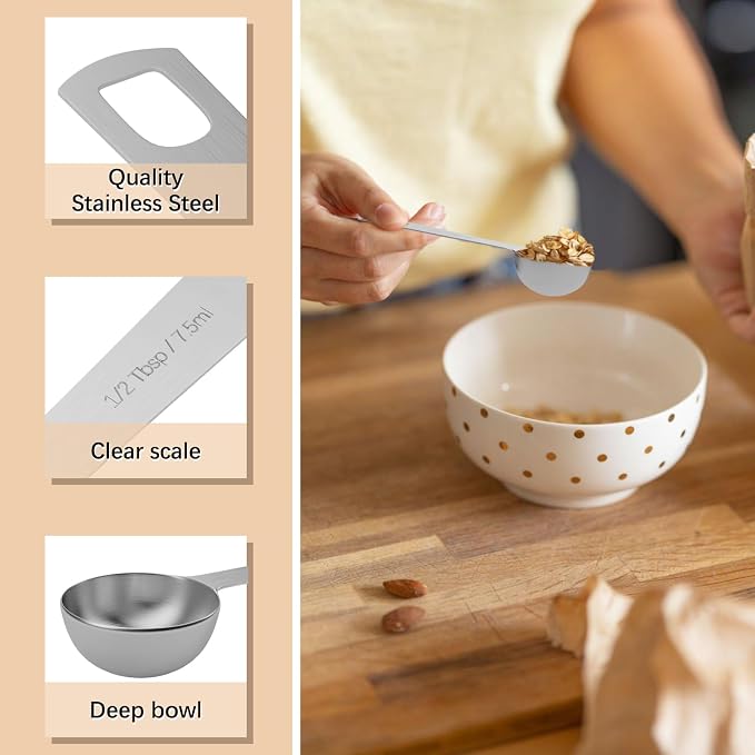 2PCS 1/2tbsp (1.5tsp, 7.5ml, 1/4oz) Single Measuring Spoon, Stainless Steel Individual Teaspoons Only
