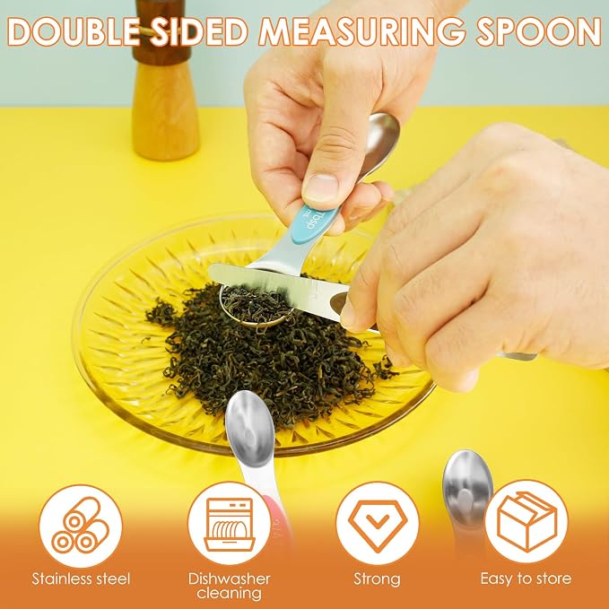 Magnetic Measuring Spoons Stainless Steel Double Sided Teaspoon Easy to Clean Measuring Spoons Nesting Teaspoons Solid Nesting Tablespoon Teaspoon for Liquid Ingredients (Colorful Set of 2)