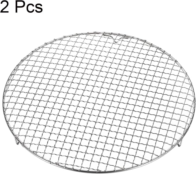 HARFINGTON 2pcs Round Cooking Rack 13-inch 201 Stainless Steel Cross Wire Barbecue Grill Net with 20mm Legs for Cooking Baking Steaming BBQ