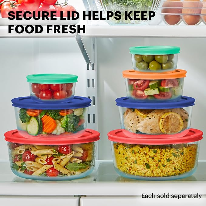 Pyrex Simply Store (7-Pack) Glass Food Storage Containers Set | Meal prep containers (1, 2, 4 & 7 cup) with BPA-free plastic lids, microwave & dishwasher safe