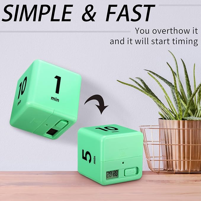 Weewooday 2 Pieces Cube Productivity Timer Flip Gravity Sensor Flip Countdown Countup Workout Timer Management 1 3 5 10 Minutes and 15 20 30 60 Minutes for Back to School Work Kitchen(Green, Blue)