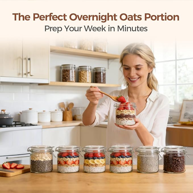 ComSaf 17 oz Overnight Oats Containers with Lids 6 Pack Wide Mouth | Meal prep, Sourdough starter, Fridge pickling, Pantry organization, Pickling fermenting, Clear glass