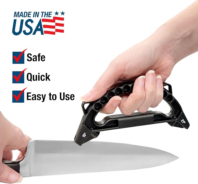 AccuSharp Gourmet Series, 15 & 21 Degree Dual Angle Knife and Scissors Sharpener, Diamond-Honed Tungsten Carbide Reversible Blades, Sharpens & Restores Serrated Knives