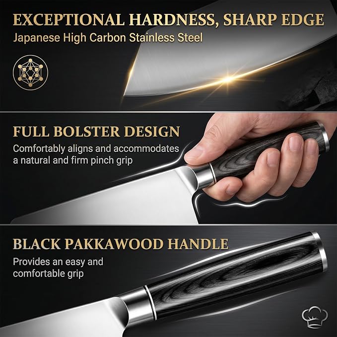 MDHAND 7 Inch Meat Cleaver Butcher Knife, High Carbon Stainless Steel Cleaver Knife with Black Pakkawood Handle, Heavy Duty Bone Chopper for Meat & Vegetables, Home & Restaurant, Chef Gifts