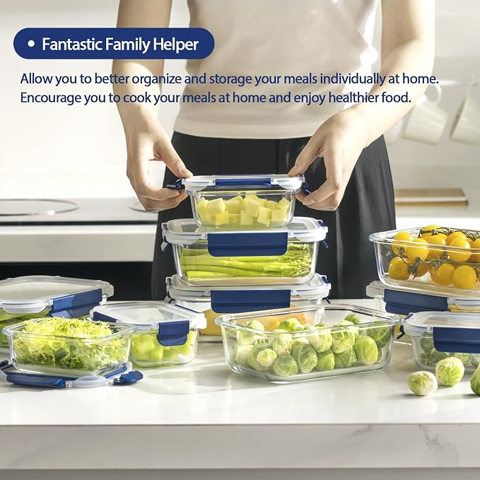Glass Food Storage Containers with Lids Airtight, [10 Pack] Glass Meal Prep Containers, Storage Container Set with Bpa-free Lid for Food, Lunch Bento Box